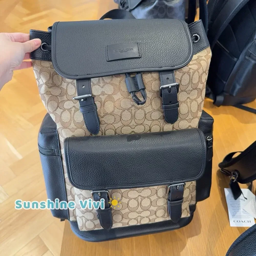 NWT Coach CBM50 Tan/Black Sprint Backpack In Signature Jacquard